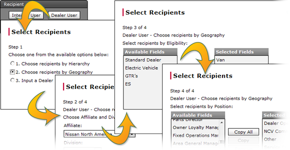 Select dealer recipients by